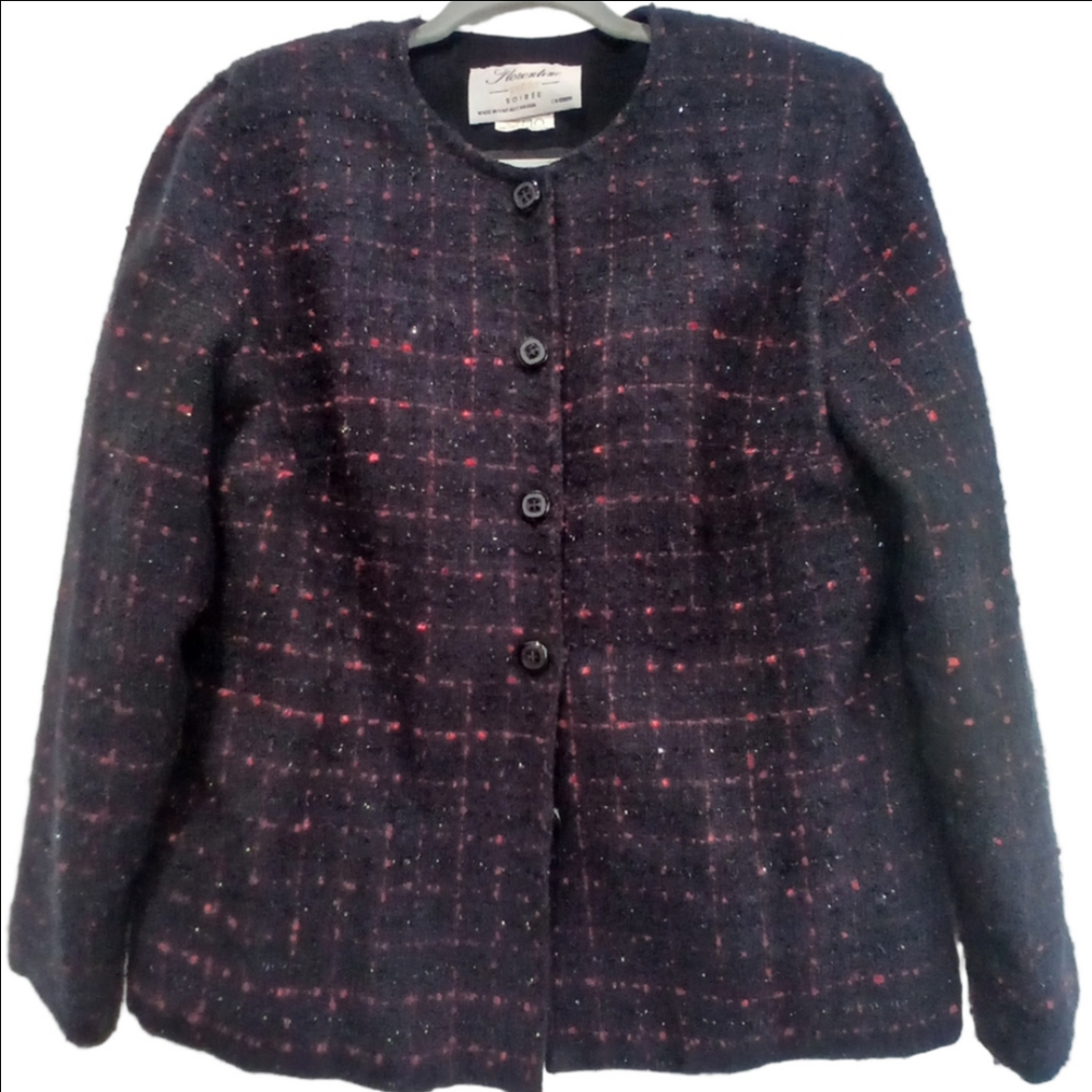 SOIREE FLORENTINE Petite Holiday Blazer/ Black/red/ sparkles Lined  Sz  12 P